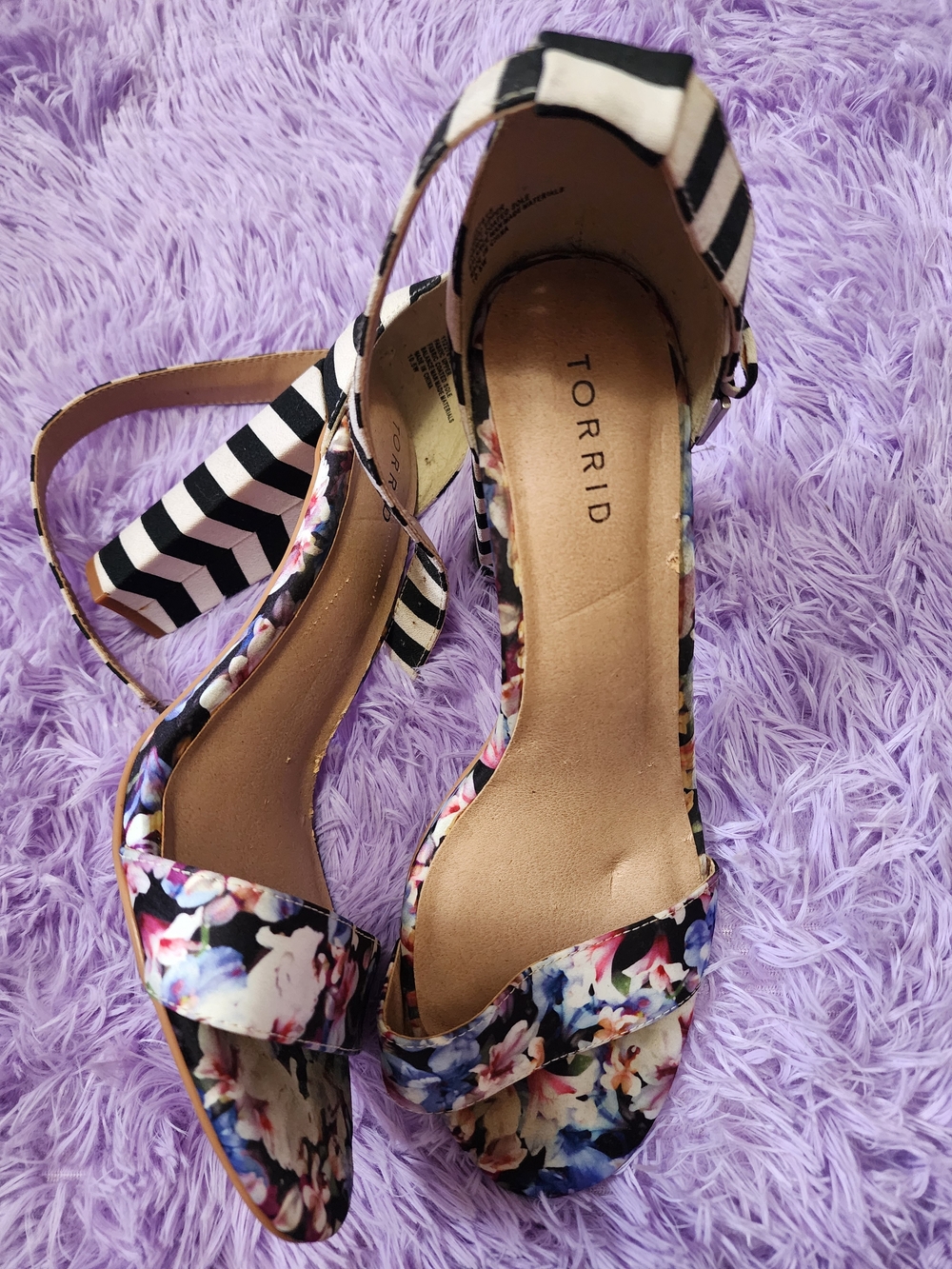10.5 [Torrid] 5" Floral Striped Heels -Wear From Storage, But Never Worn